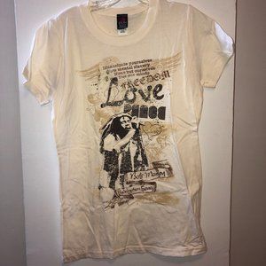Cream Brown Bob Marley T Shirt Love Peace Freedom
